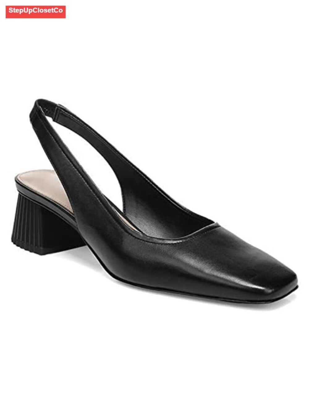 Women's Slingback Low Chunky Heel Pumps Closed Square Toe Block Heel Slip On
